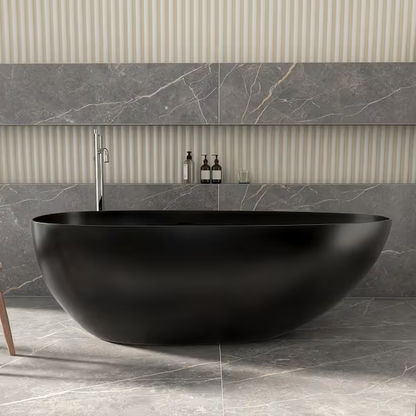 Luna 67 in. Stone Resin Solid Surface Matte Flatbottom Freestanding Bathtub in White