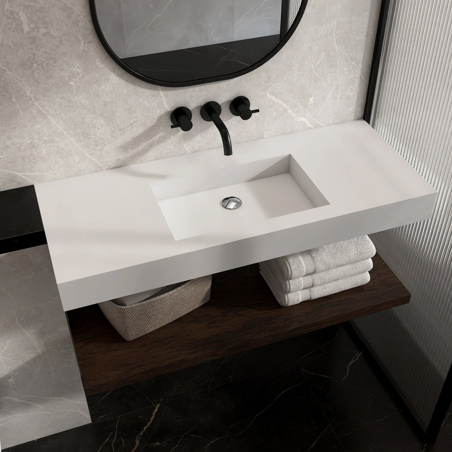 Lasaideal 39'' Wall Mount Stone Resin Bathroom Sink