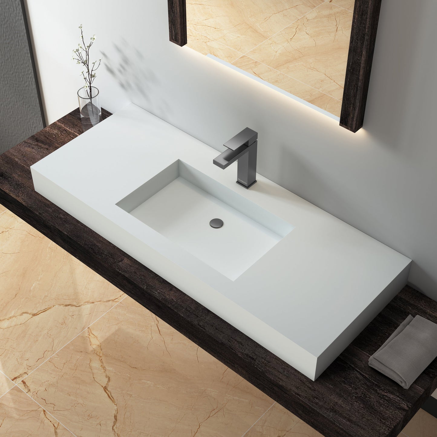 Lasaideal 39'' Wall Mount Stone Resin Bathroom Sink