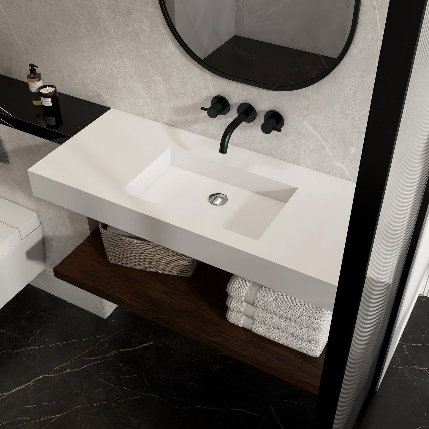 Lasaideal 39'' Wall Mount Stone Resin Bathroom Sink