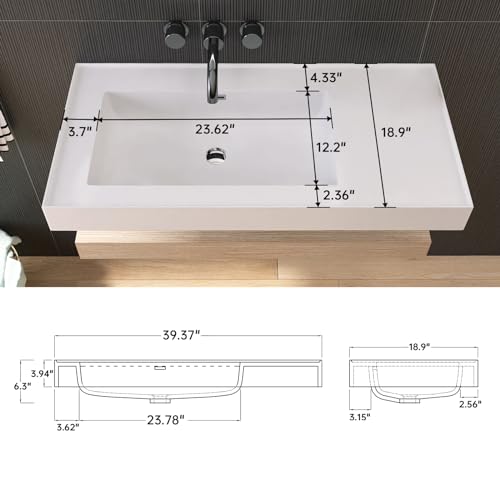 Lasaideal 39'' Wall Mount Stone Resin Bathroom Sink