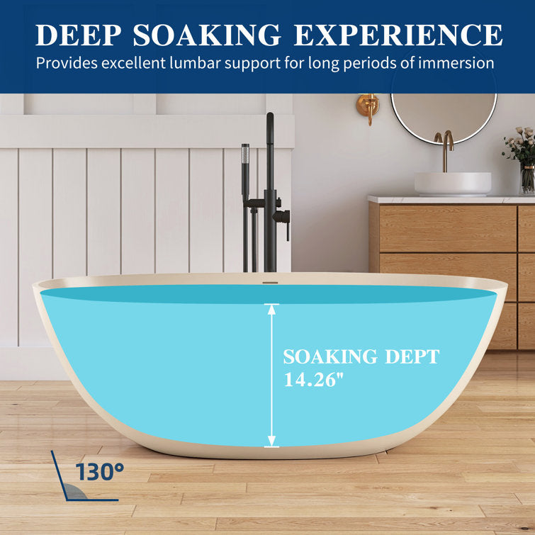 Lasaideal Creamy 65'' Freestanding Bathtub Solid Surface Stone Resin Soaking Tub