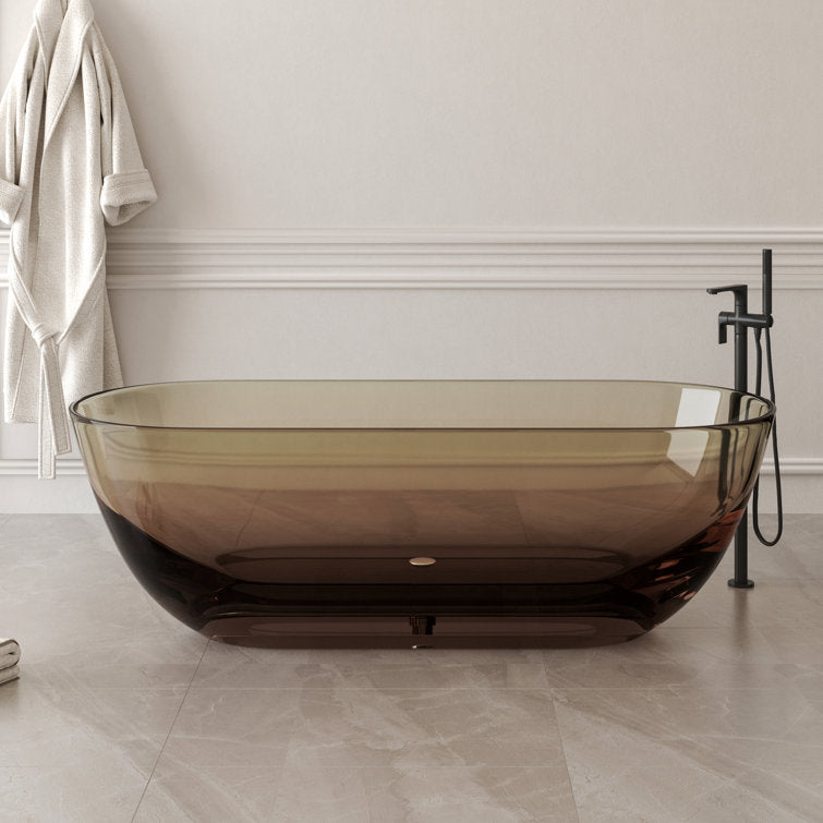 Lasaideal 69'' X 30'' Freestanding Bathtub Solid Surface Stone Resin Soaking Bathtub Transparent