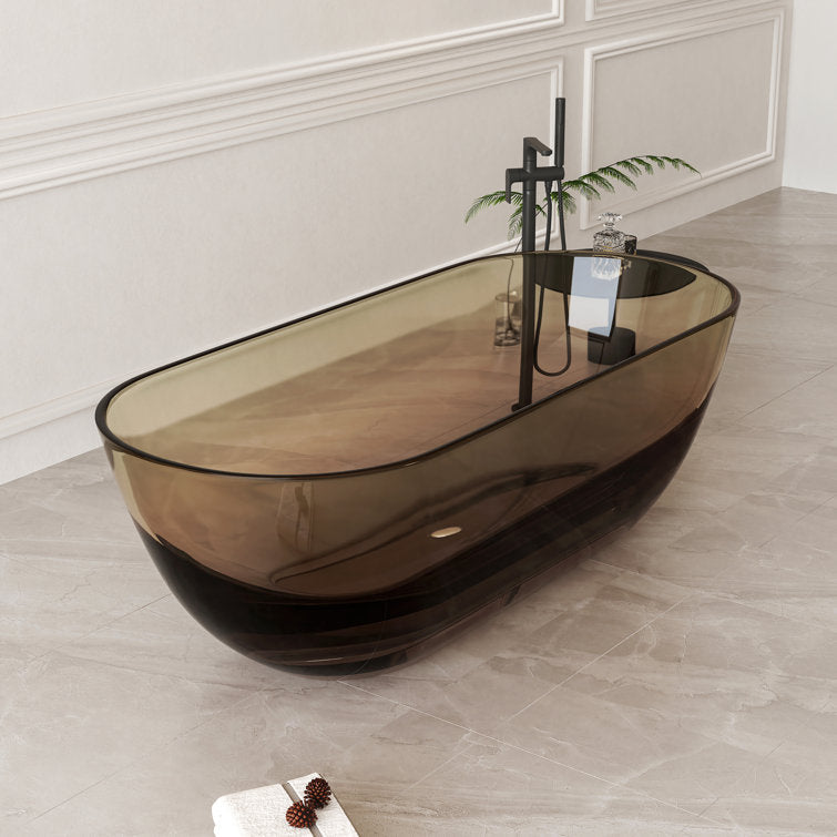 Lasaideal 69'' X 30'' Freestanding Bathtub Solid Surface Stone Resin Soaking Bathtub Transparent