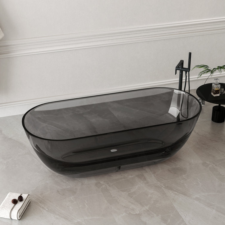 Lasaideal 69'' X 30'' Freestanding Bathtub Solid Surface Stone Resin Soaking Bathtub Transparent