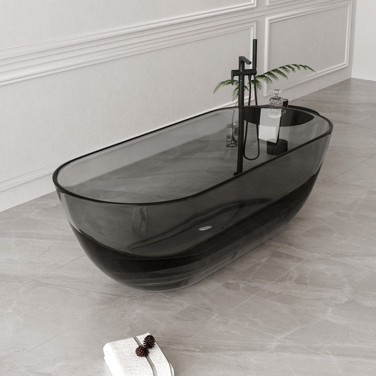 Lasaideal 69'' X 30'' Freestanding Bathtub Solid Surface Stone Resin Soaking Bathtub Transparent