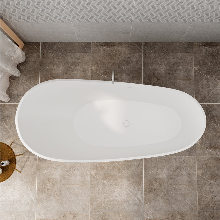 Lasaideal 67" x 30" Solid Surface Freestanding Slipper Soaking Bathtub