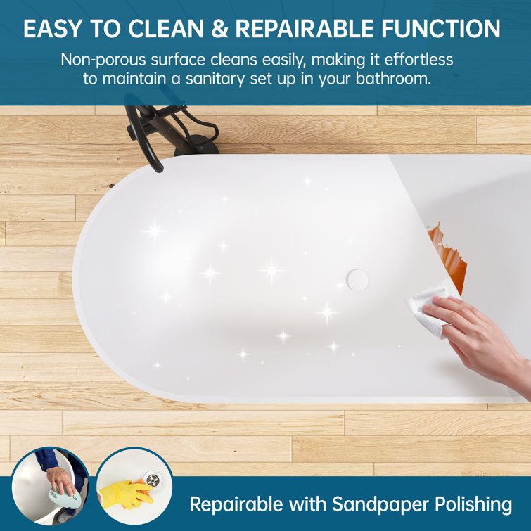 Lasaideal 69" Freestanding Soaking Bathtub Solid Surface Stone Resin Soaking Tubs