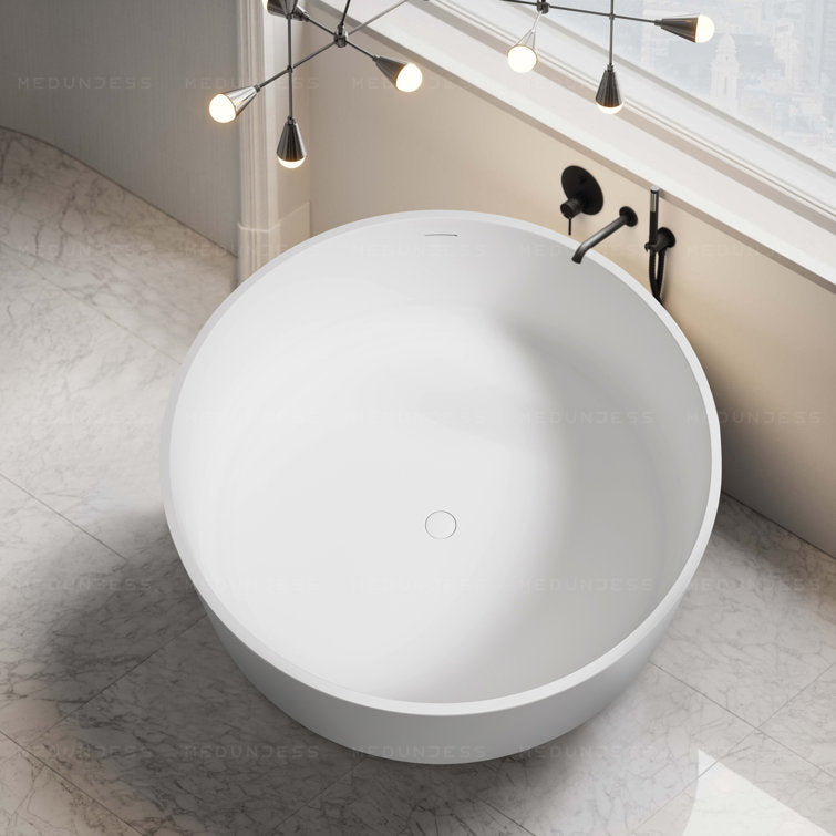 Lasaideal 49" Eco-Friendly Round Resin Stone Bathtub(Pickup in Store)