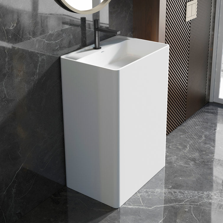 Lasaideal 34" Solid Surface Rectangular Freestanding Pedestal Bathroom Sink with Overflow