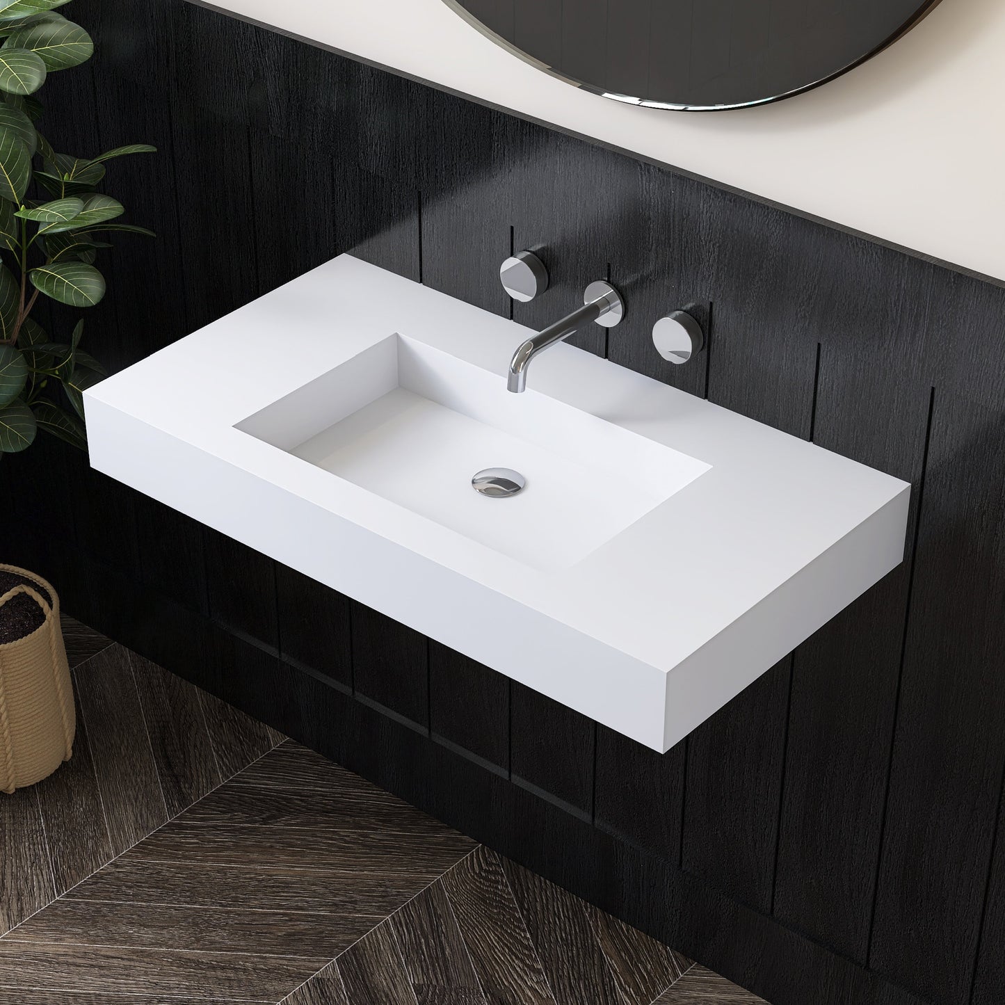 Lasaideal 39'' Wall Mount Stone Resin Bathroom Sink