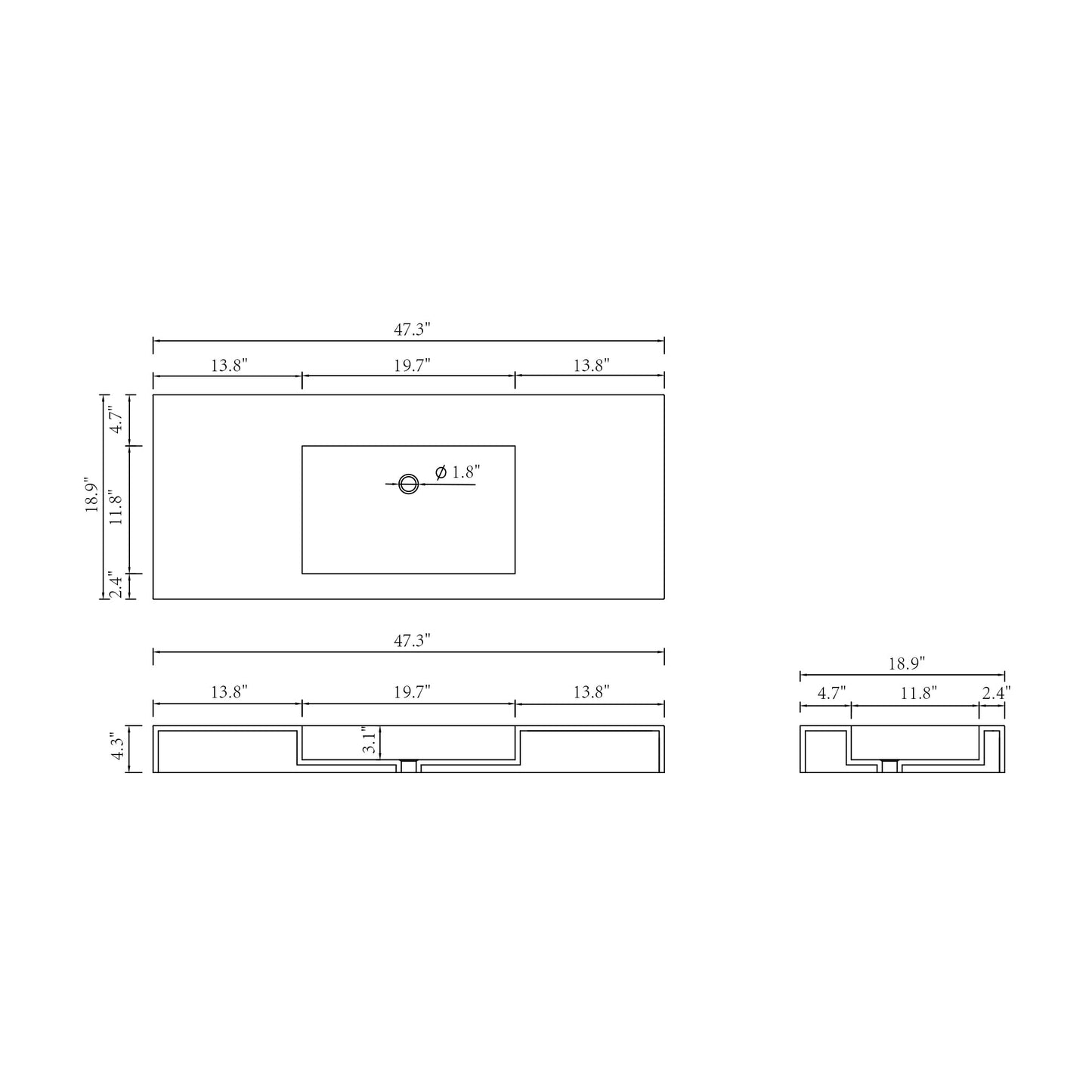 Lasaideal 39'' Wall Mount Stone Resin Bathroom Sink