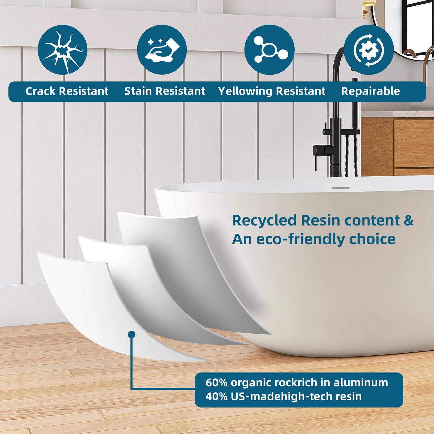 Lasaideal 65'' Oval Luxury Resin Stone Soaking Tub