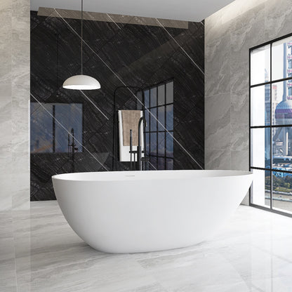 Lasaideal 67'' Stone Resin Solid Surface Matte Flatbottom Black Freestanding Soaking Bathtub