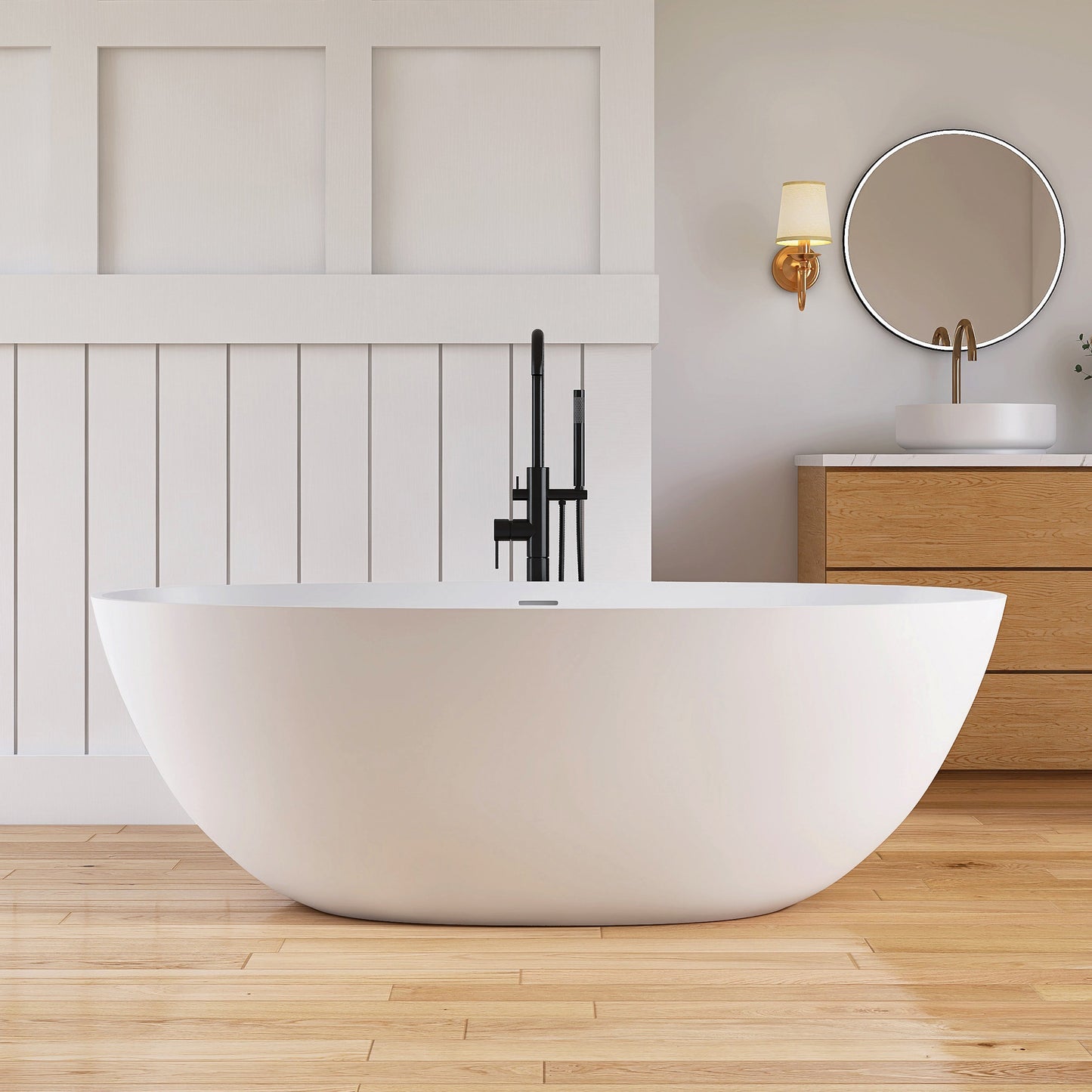 Lasaideal 65'' Oval Luxury Resin Stone Soaking Tub