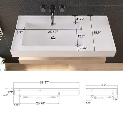 Lasaideal 39'' Wall Mount Stone Resin Bathroom Sink