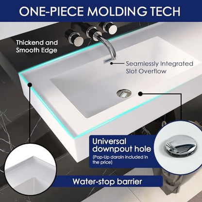 Lasaideal 39'' Wall Mount Stone Resin Bathroom Sink