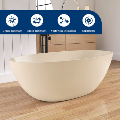 Lasaideal Creamy 65'' Freestanding Bathtub Solid Surface Stone Resin Soaking Tub