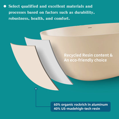 Lasaideal Creamy 65'' Freestanding Bathtub Solid Surface Stone Resin Soaking Tub
