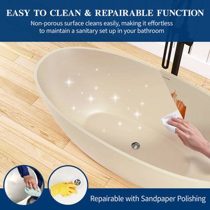 Lasaideal Creamy 65'' Freestanding Bathtub Solid Surface Stone Resin Soaking Tub