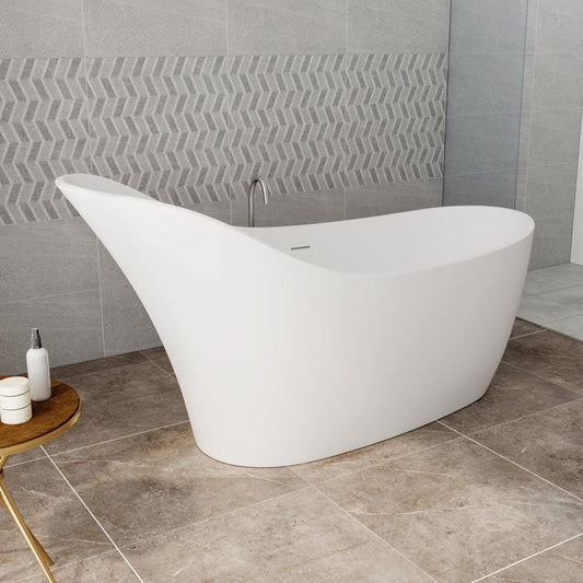 Lasaideal 67" x 30" Solid Surface Freestanding Slipper Soaking Bathtub