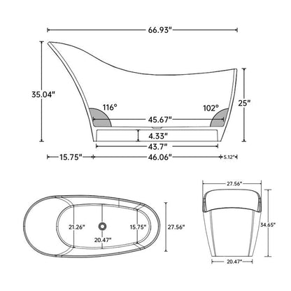 Lasaideal 67" x 30" Solid Surface Freestanding Slipper Soaking Bathtub
