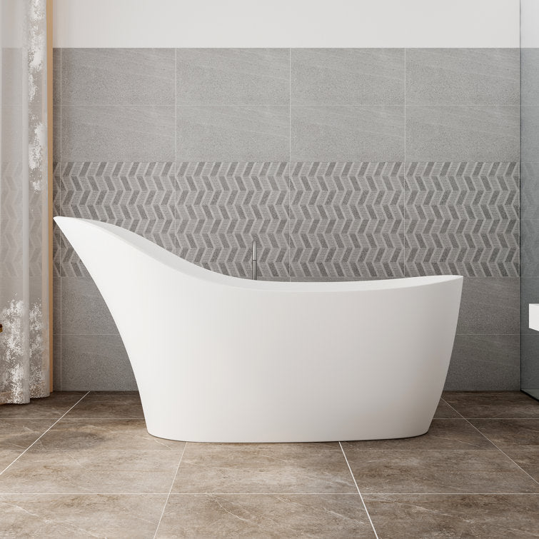 Lasaideal 67" x 30" Solid Surface Freestanding Slipper Soaking Bathtub