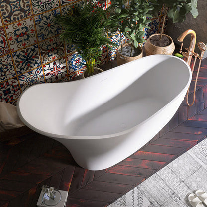 Lasaideal 67" x 30" Solid Surface Freestanding Slipper Soaking Bathtub