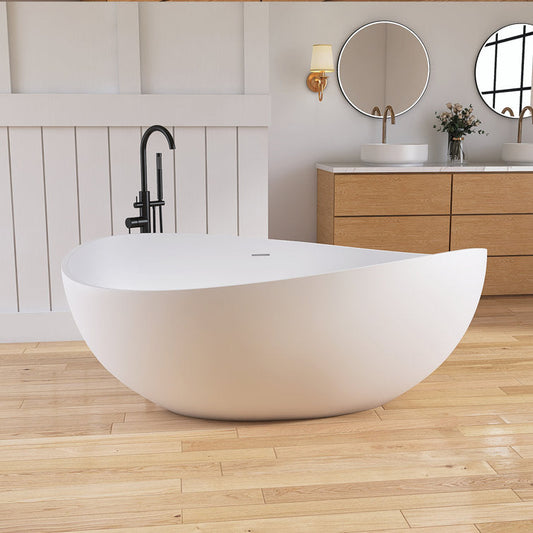 Lasaideal 63" Wavy Freestanding Tub Solid Surface Freestadning Stone Resin Soaking Bathtub