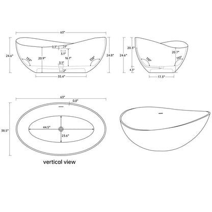 Lasaideal 63" Wavy Freestanding Tub Solid Surface Freestadning Stone Resin Soaking Bathtub