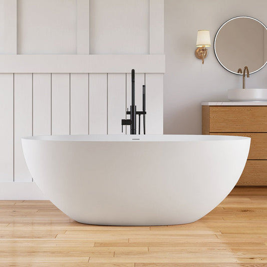 Lasaideal 61'' Freestanding Tub Solid Surface Stone Resin Free Standing Soaking Bathtub
