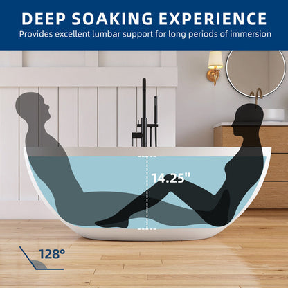 Lasaideal 61'' Freestanding Tub Solid Surface Stone Resin Free Standing Soaking Bathtub