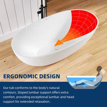 Lasaideal 61'' Freestanding Tub Solid Surface Stone Resin Free Standing Soaking Bathtub