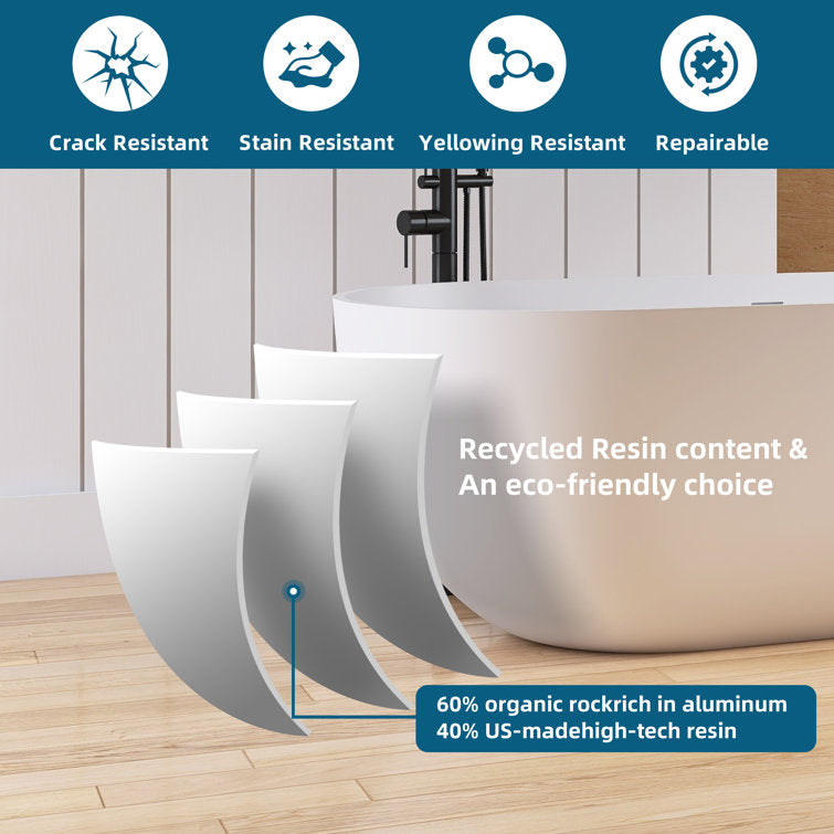 Lasaideal 69" Freestanding Soaking Bathtub Solid Surface Stone Resin Soaking Tubs