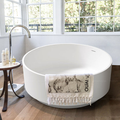 Lasaideal 49" Eco-Friendly Round Resin Stone Bathtub（Pickup in Store）