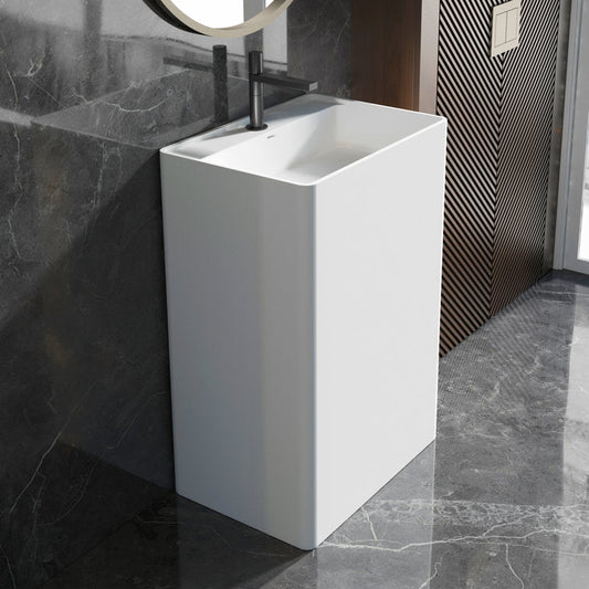 Lasaideal 34" Solid Surface Rectangular Freestanding Pedestal Bathroom Sink with Overflow