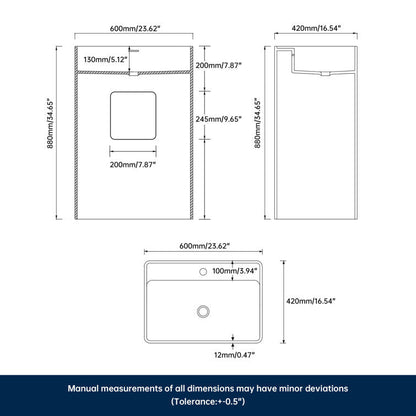 Lasaideal 34" Solid Surface Rectangular Freestanding Pedestal Bathroom Sink with Overflow