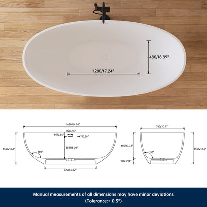 Lasaideal 65'' Oval Luxury Resin Stone Soaking Tub