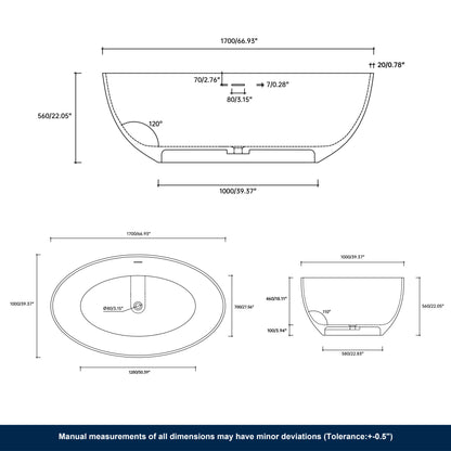 Lasaideal 67'' Solid Surface Freestanding Soaking Bathtub